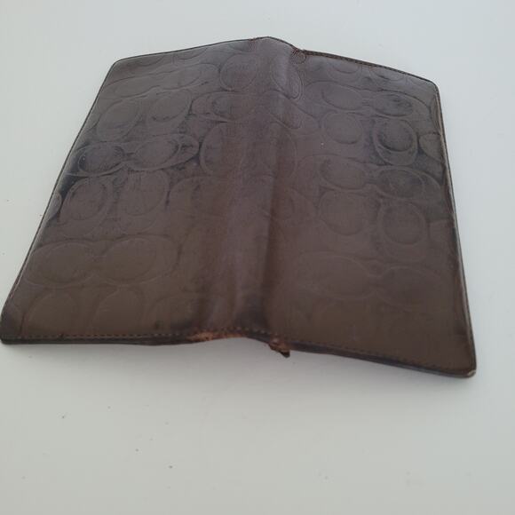 Coach Wallet Signature Brown Bifold Checkbook Card Holder Leather Long Slim - Picture 6 of 10